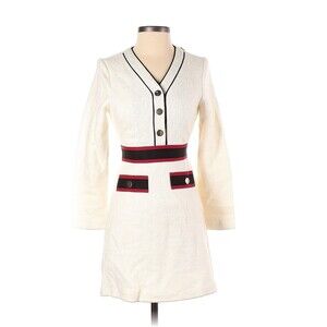 MAJE Rosine Band-Detail Ivory Tweed Mini Dress - 1 (Small)